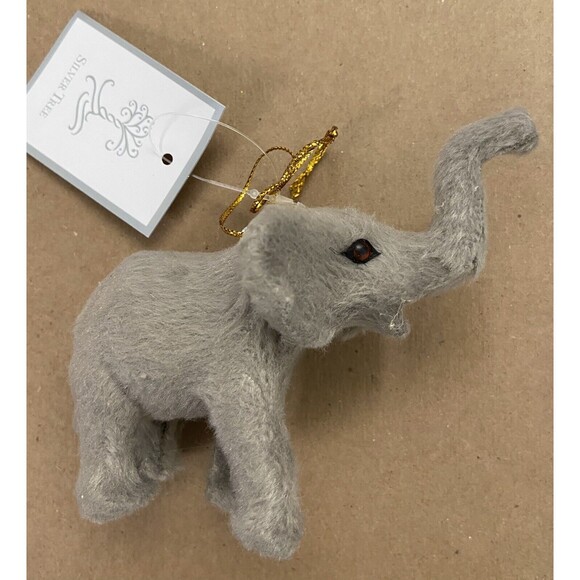 Silver Tree Grey Furry Elephant Christmas Ornament NWT's Gift - Picture 3 of 9
